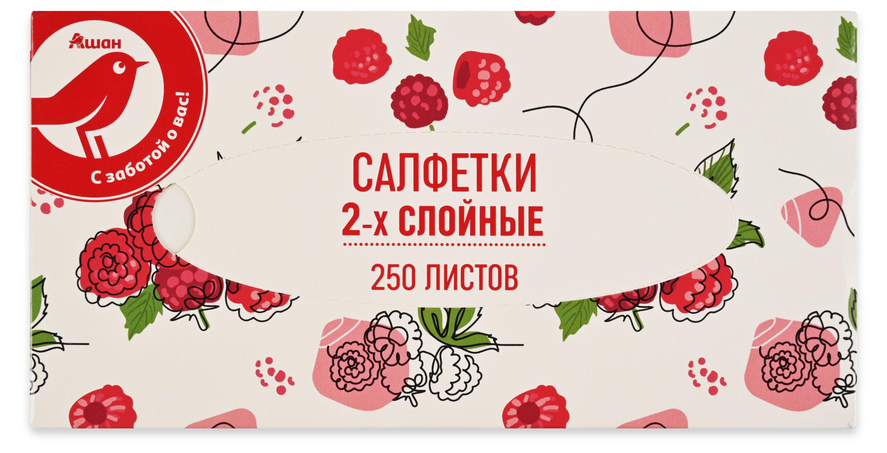 

Салфетки косметические АШАН Красная птица в боксе, 250 шт