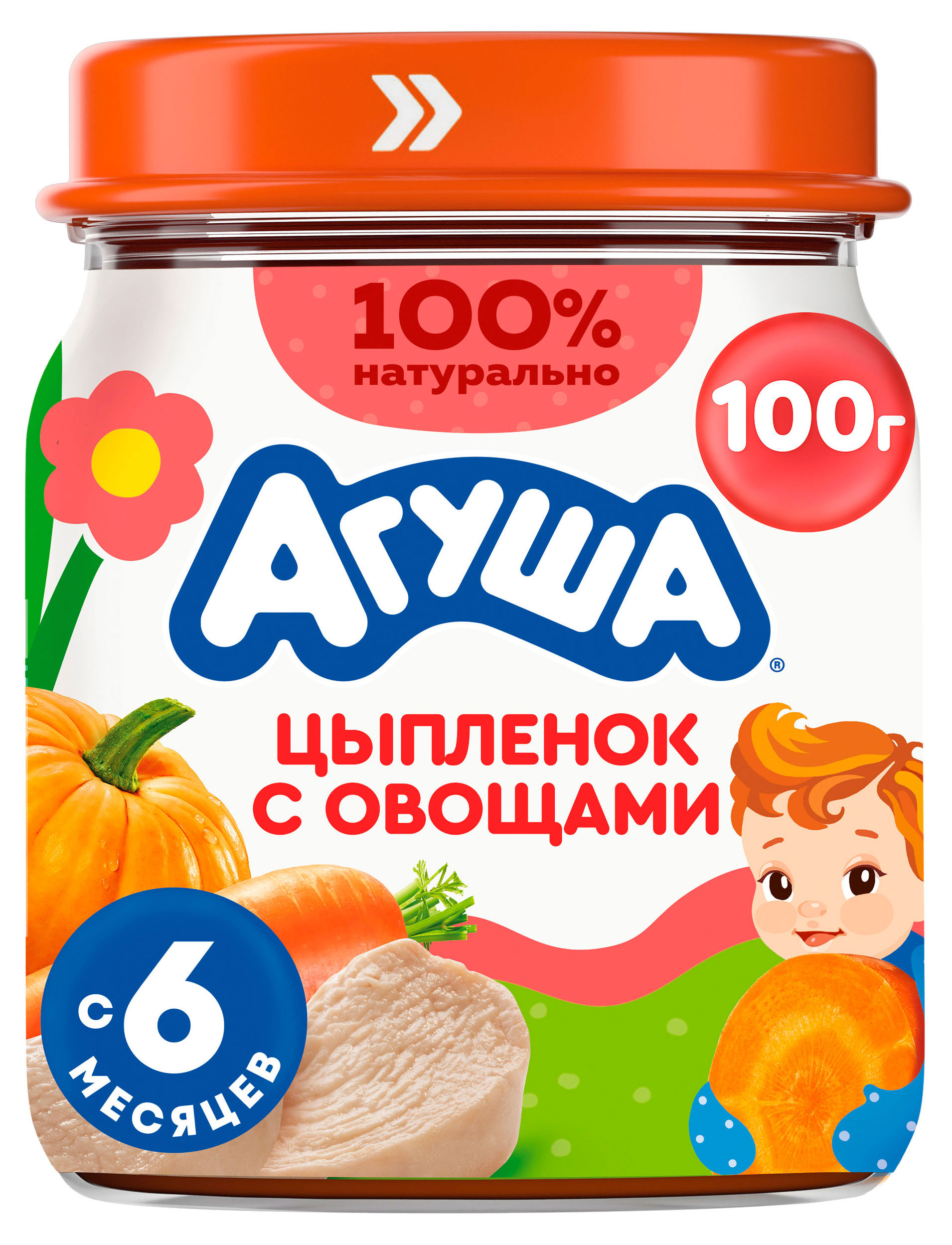 Изображение товара Пюре Агуша цыпленок с овощами 100 г для детей с 6 месяцев