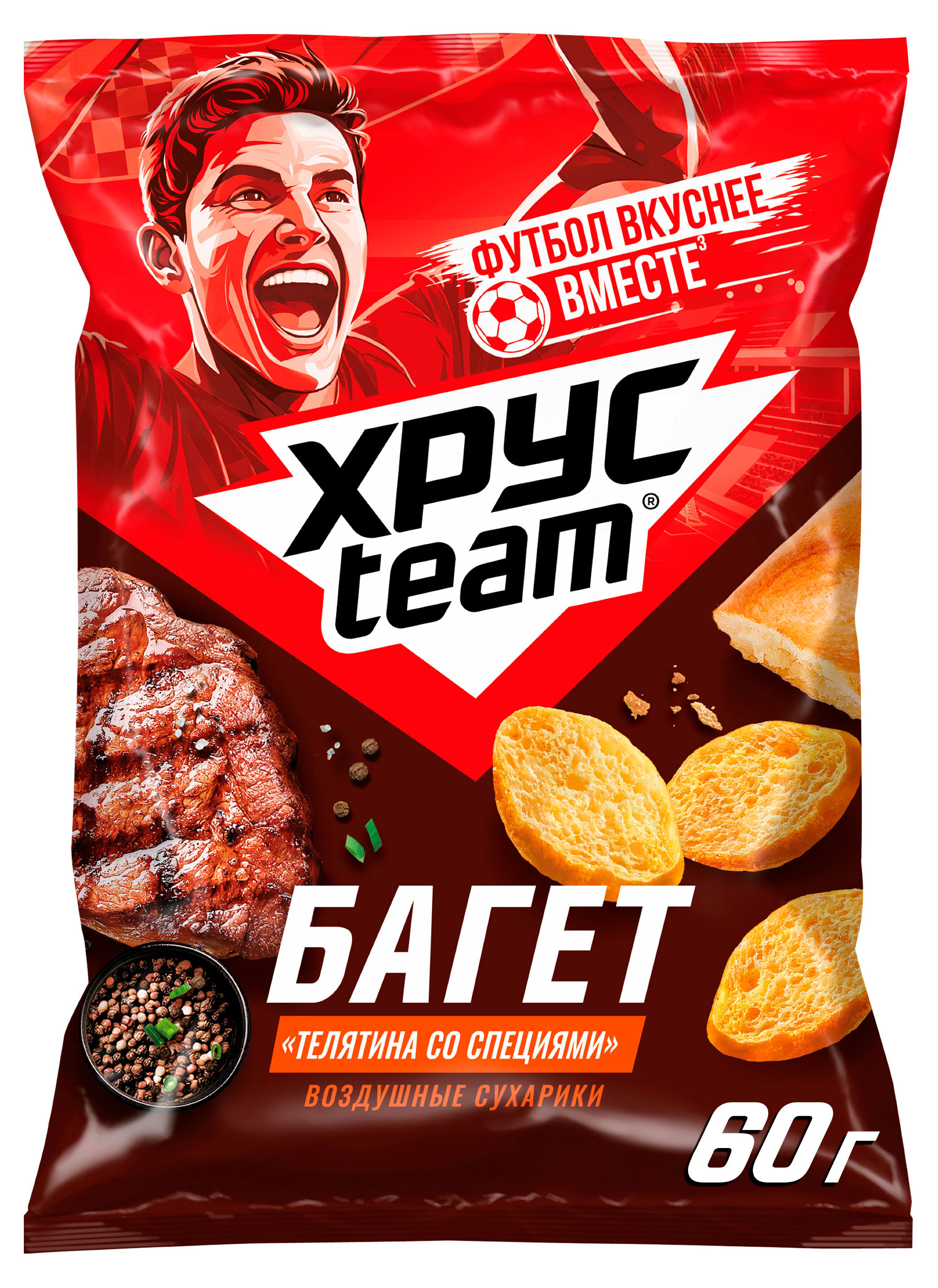 Изображение товара Сухарики воздушные Хрусteam Багет Телятина со специями, 60 г