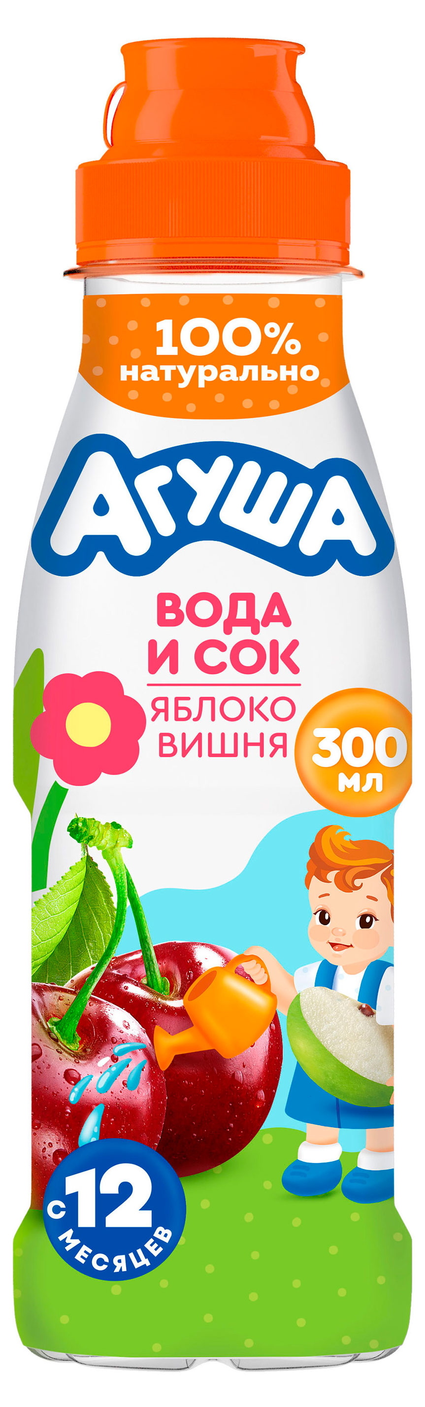 Изображение товара Напиток сокосодержащий Агуша яблоко и вишня 12мес+ 300мл без добавления сахара