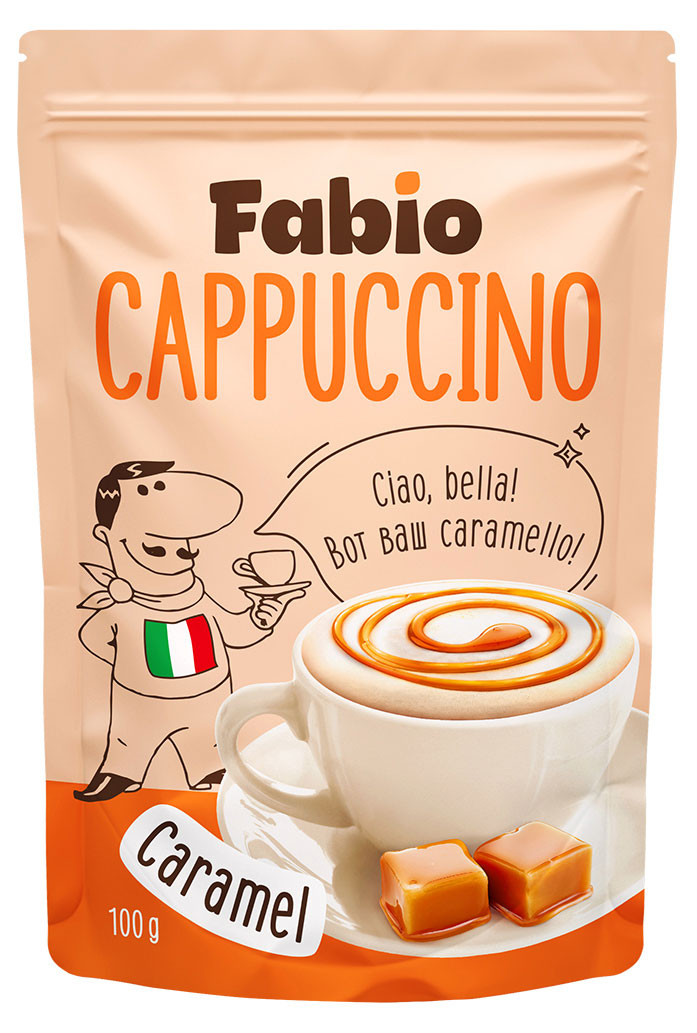 Fabio | Напиток кофейный растворимый Fabio Cappuccino Сaramel Беларусь, 100 г