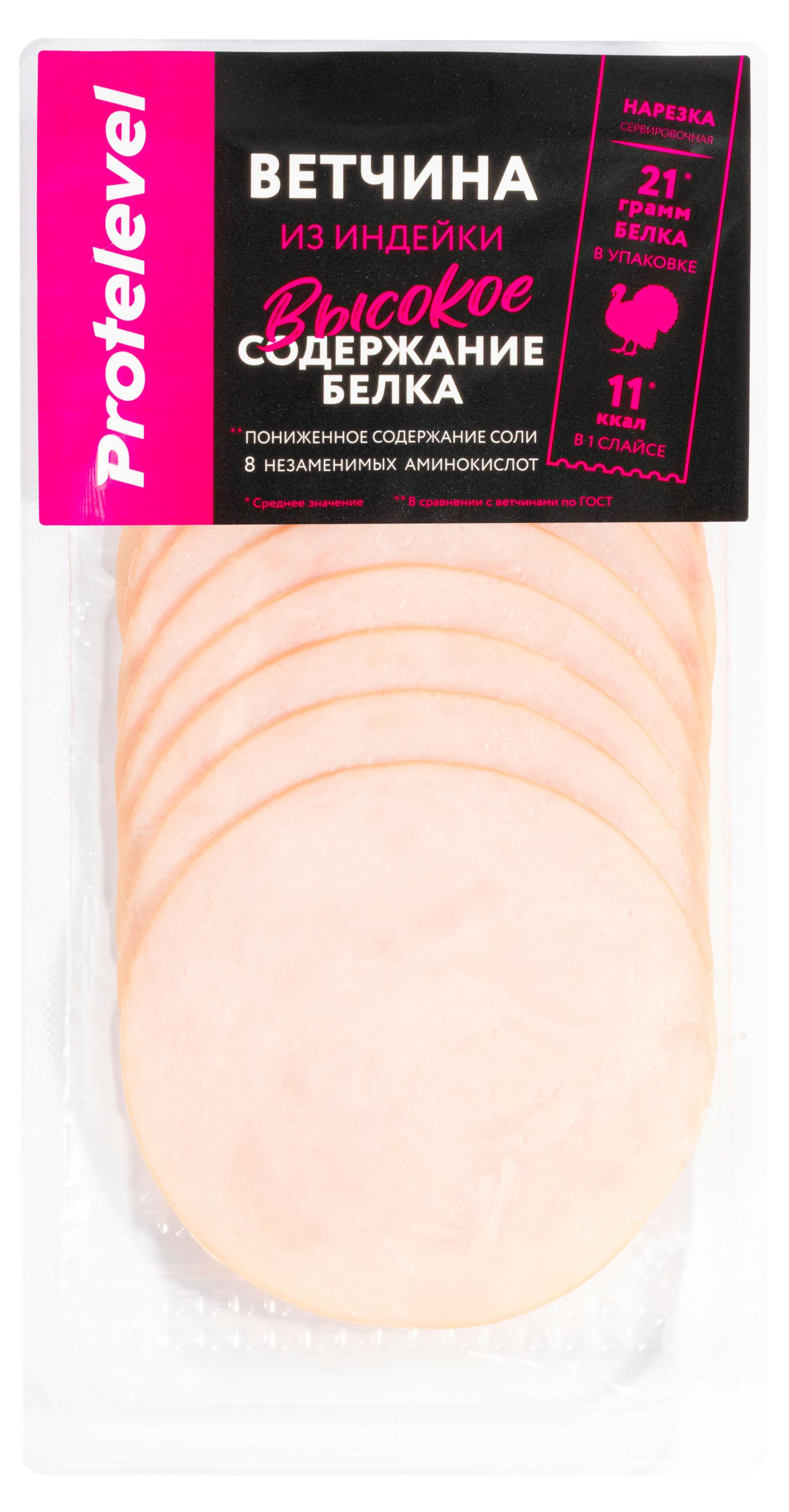 Изображение товара Ветчина из индейки Protelevel высокое содержание белка нарезка, 100 г