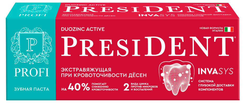 Изображение товара Зубная паста President Profi Duozinc Active с цинком и экстрактами, 90 г
