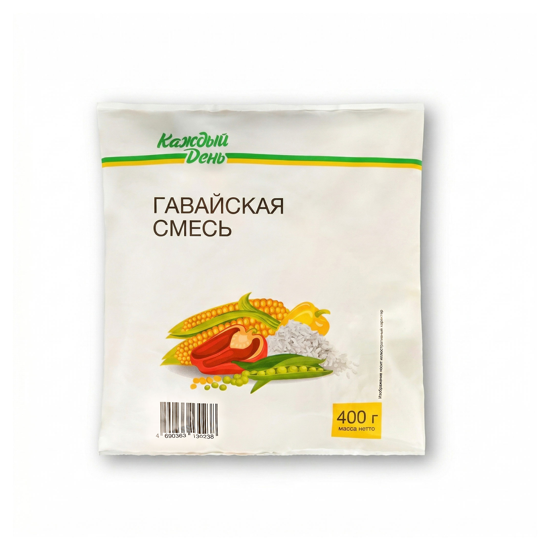 

Овощная смесь Каждый день Гавайская смесь зеленый горошек кукуруза сладкий болгарский перец с рисом замороженная, 400 г