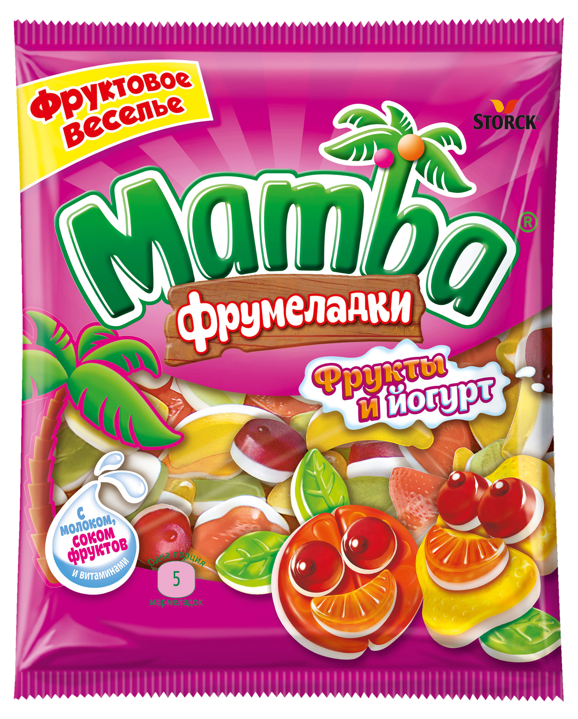 Изображение товара Мармелад Mamba Фрукты и йогурт жевательный Германия, 72 г