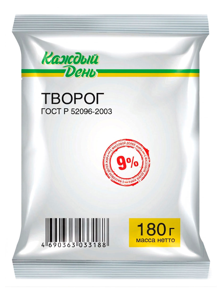 Изображение товара Творог Каждый день брикет 9% классический без заменителей молочного жира