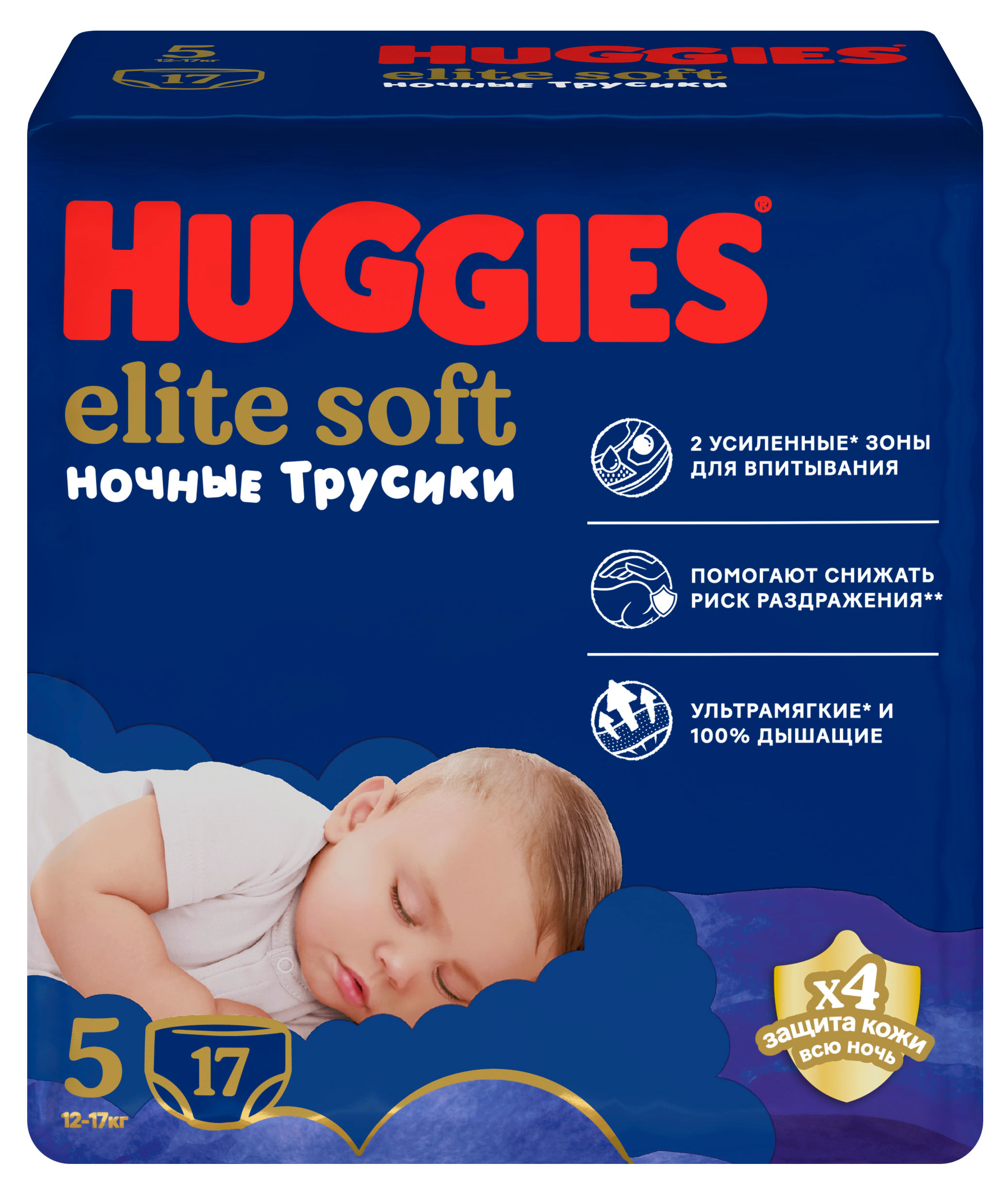 Изображение товара Подгузники-трусики Huggies Elite Soft ночные 5 (12-17 кг) с 8 мес., 17 шт