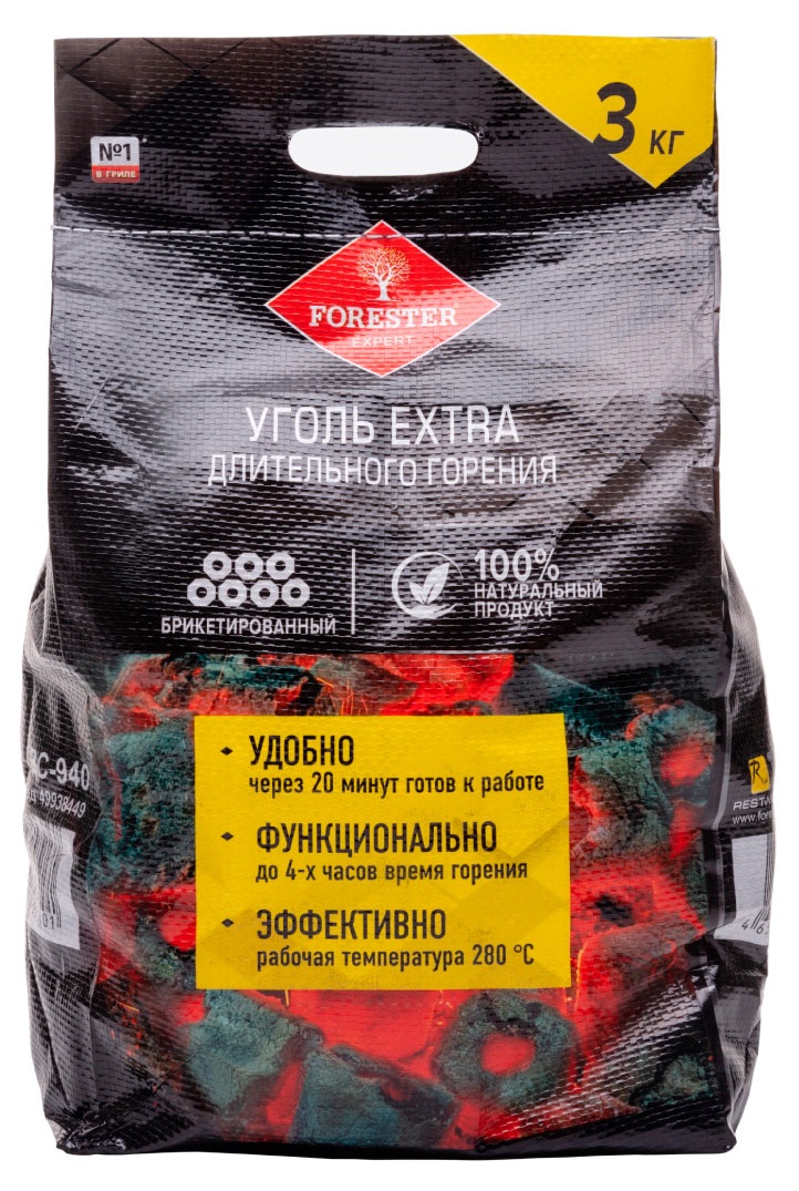 Уголь длительного горения FORESTER Premium, 3 кг