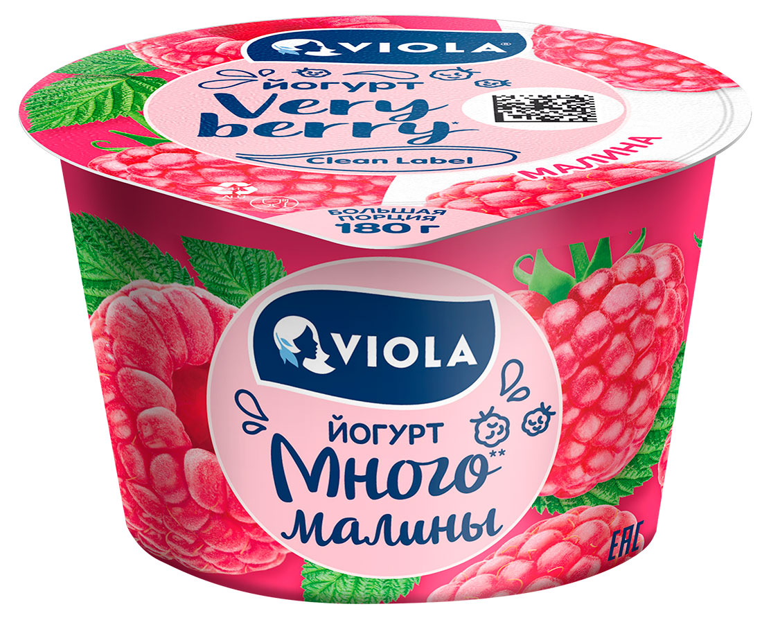 Изображение товара Йогурт густой ложковый Viola Very Berry с малиной 2,6% БЗМЖ, 180 г