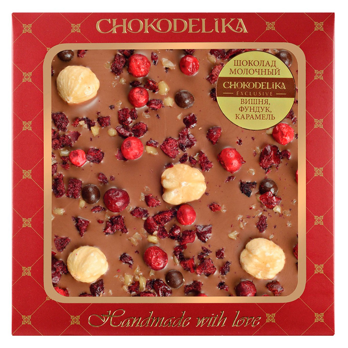 Изображение товара Шоколад молочный Chokodelika с вишней фундуком и карамелью, 75 г