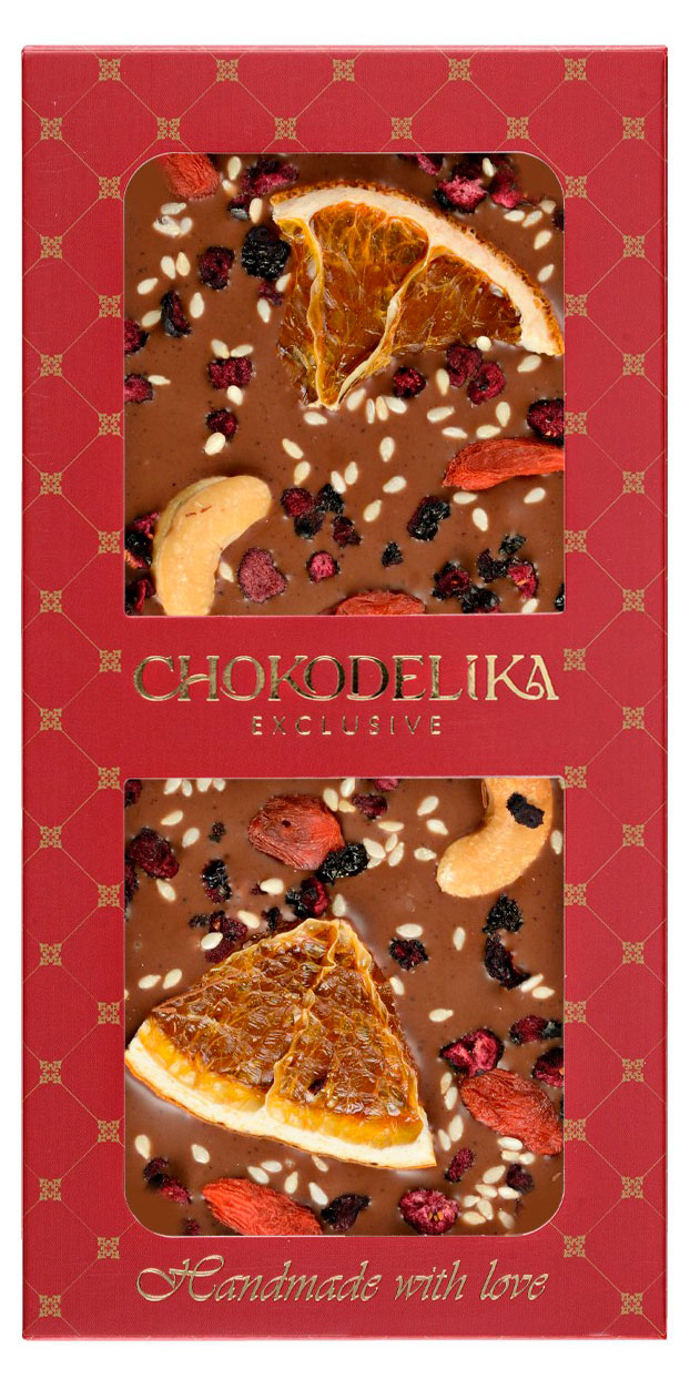 Изображение товара Шоколад молочный Chokodelika с кешью апельсином и годжи без сахара, 80 г