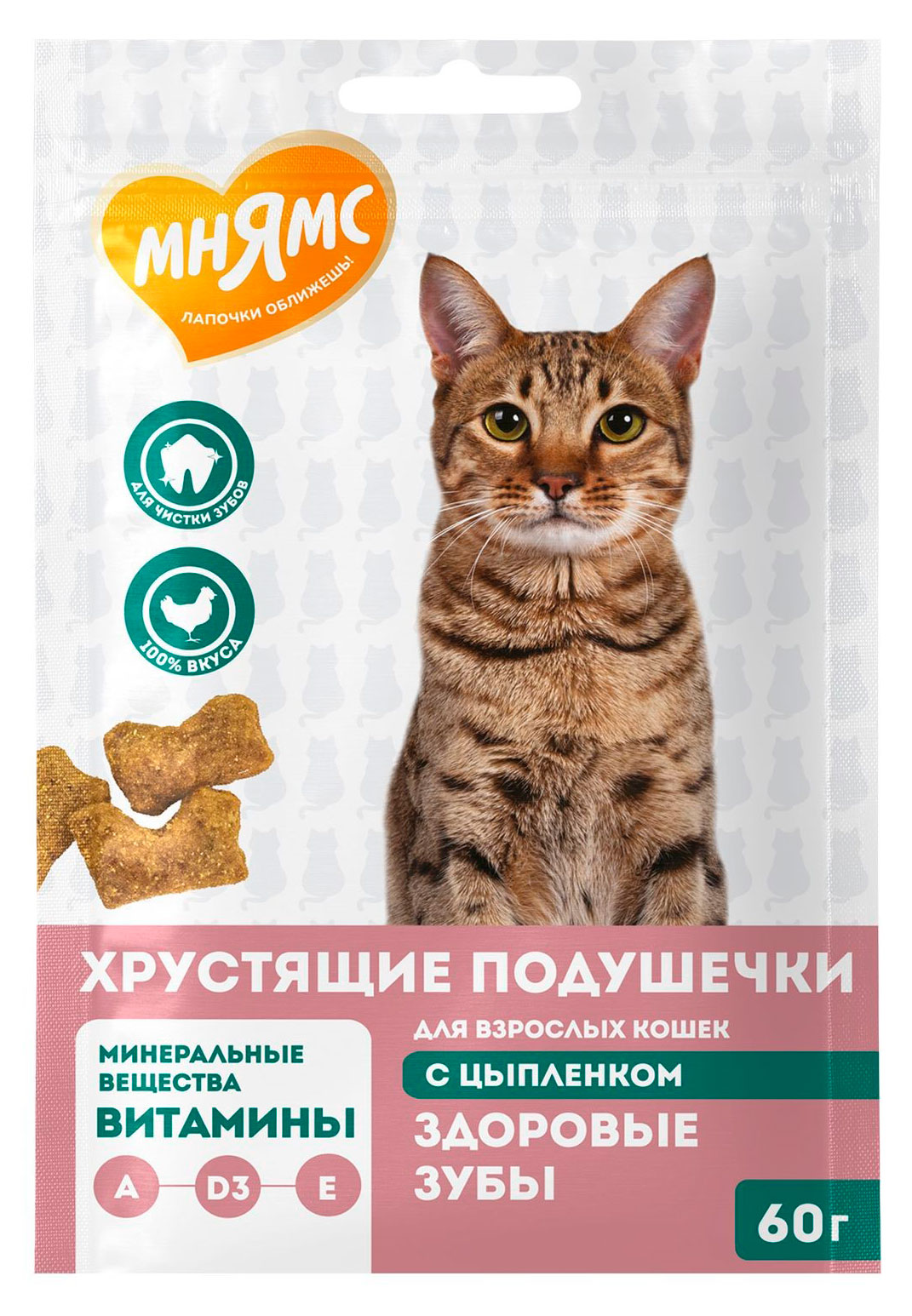 Изображение товара Лакомство для кошек «Мнямс» Хрустящие подушечки для здоровых зубов с цыпленком Австрия, 60 г