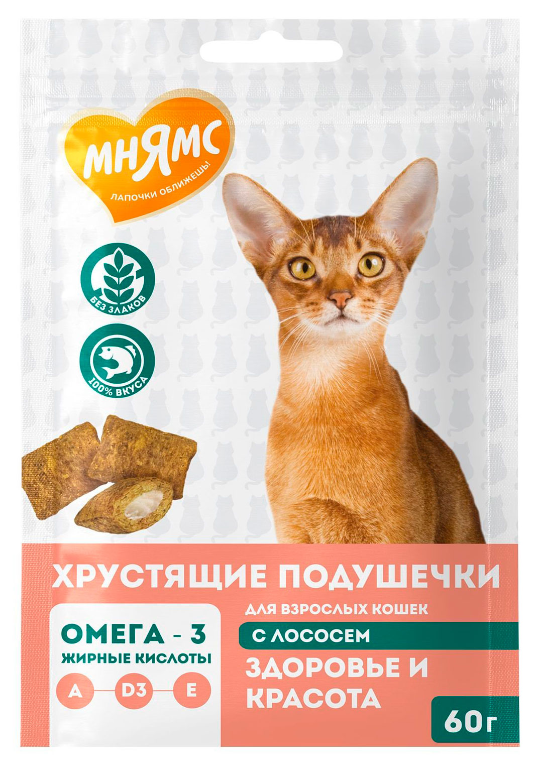 

Лакомство для кошек Мнямс Хрустящие подушечки с лососем Австрия, 60 г