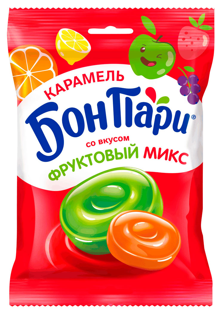 Изображение товара Фруктовые леденцы Бон Пари со вкусом яблока, клубники, лимона и апельсина