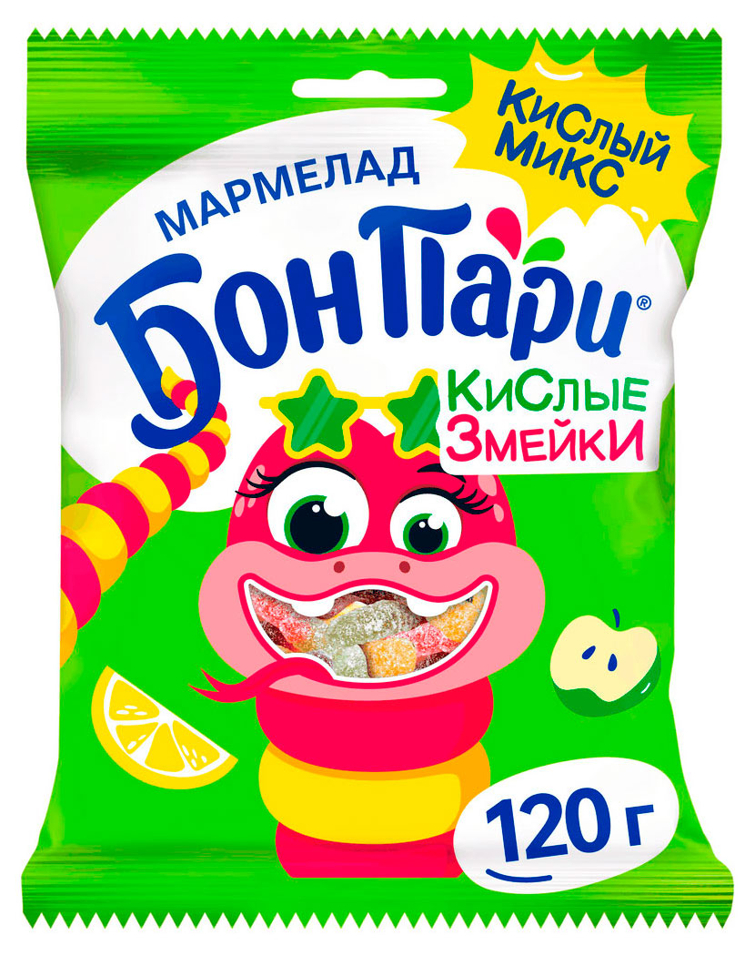 Бон Пари | Мармелад жевательный «Бон Пари» Кислые змейки, 120 г