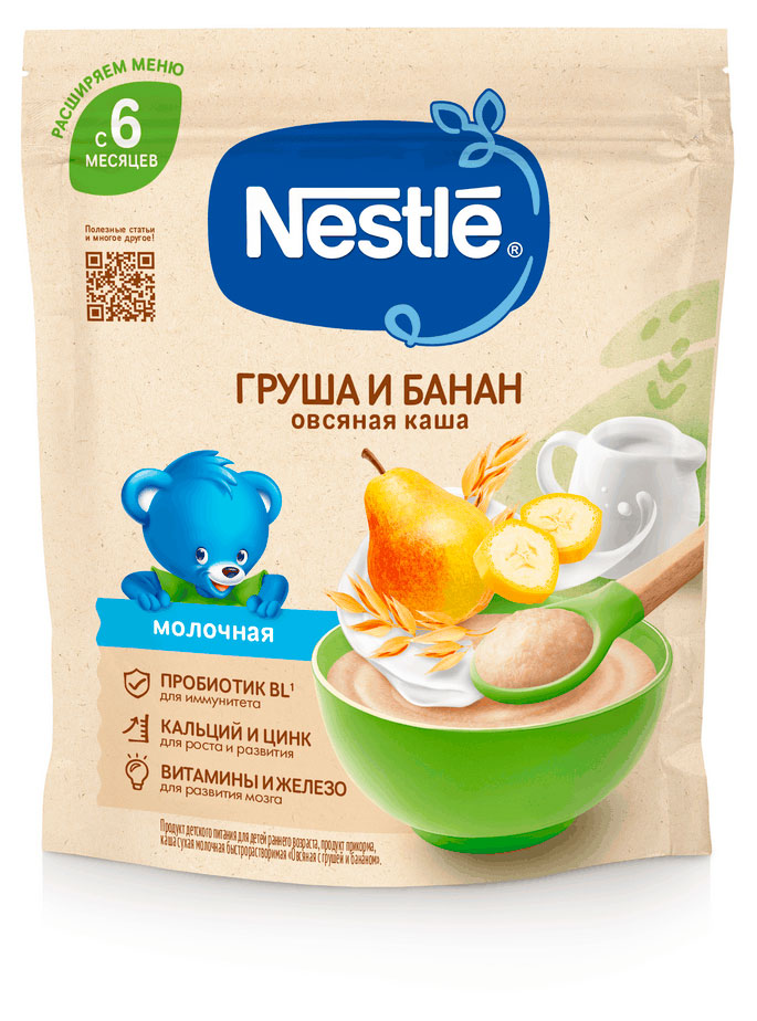 

Каша молочная Nestle овсяная с грушей и бананом с 6 мес., 200 г