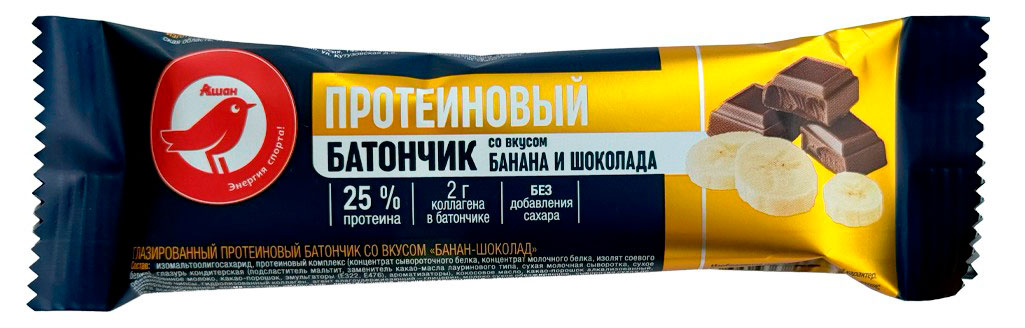 

Батончик протеиновый АШАН Красная птица со вкусом банана и шоколада, 40 г