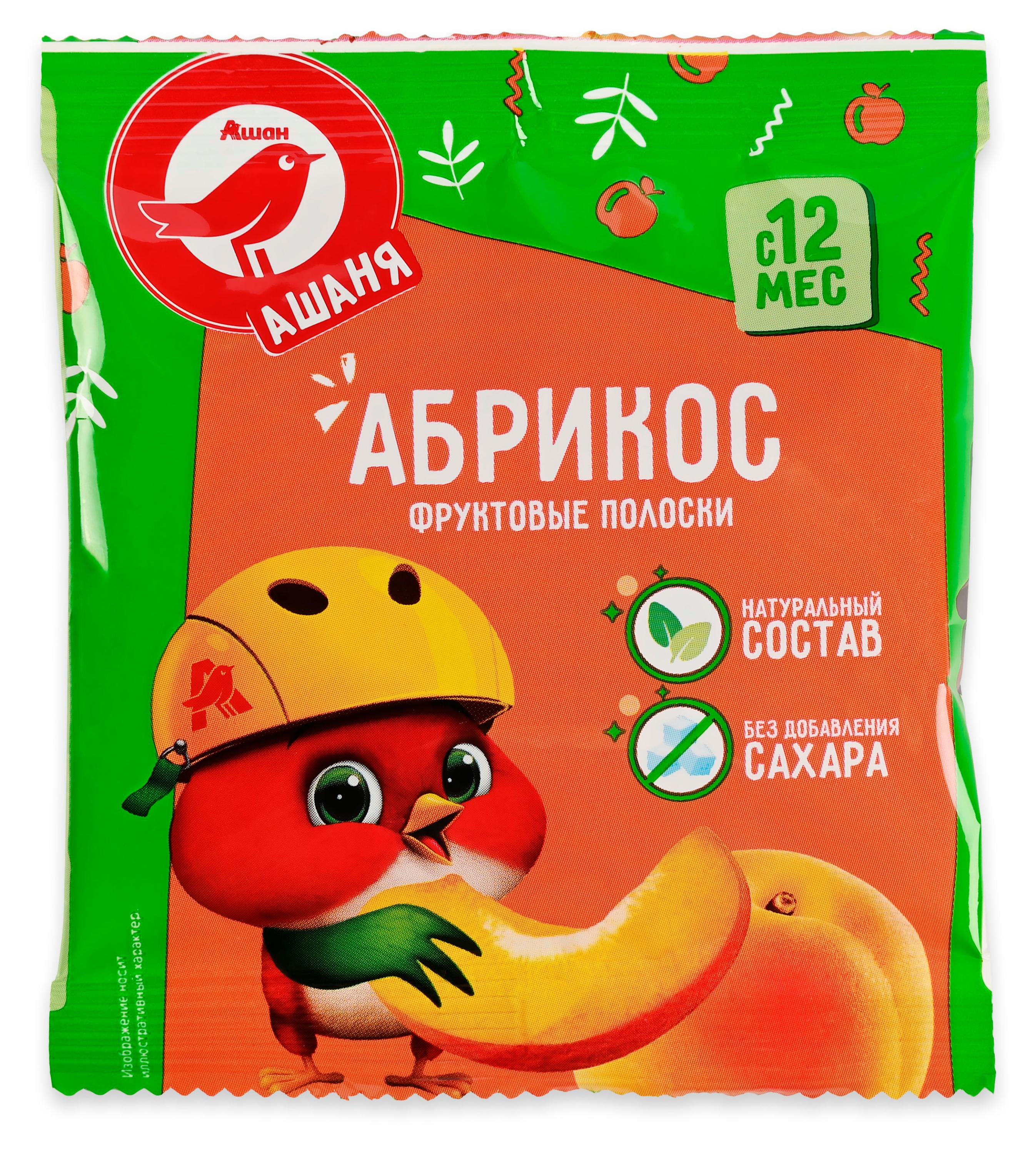 

Фруктовые полоски АШАН Красная птица Ашаня абрикос без сахара с 12 мес., 30 г