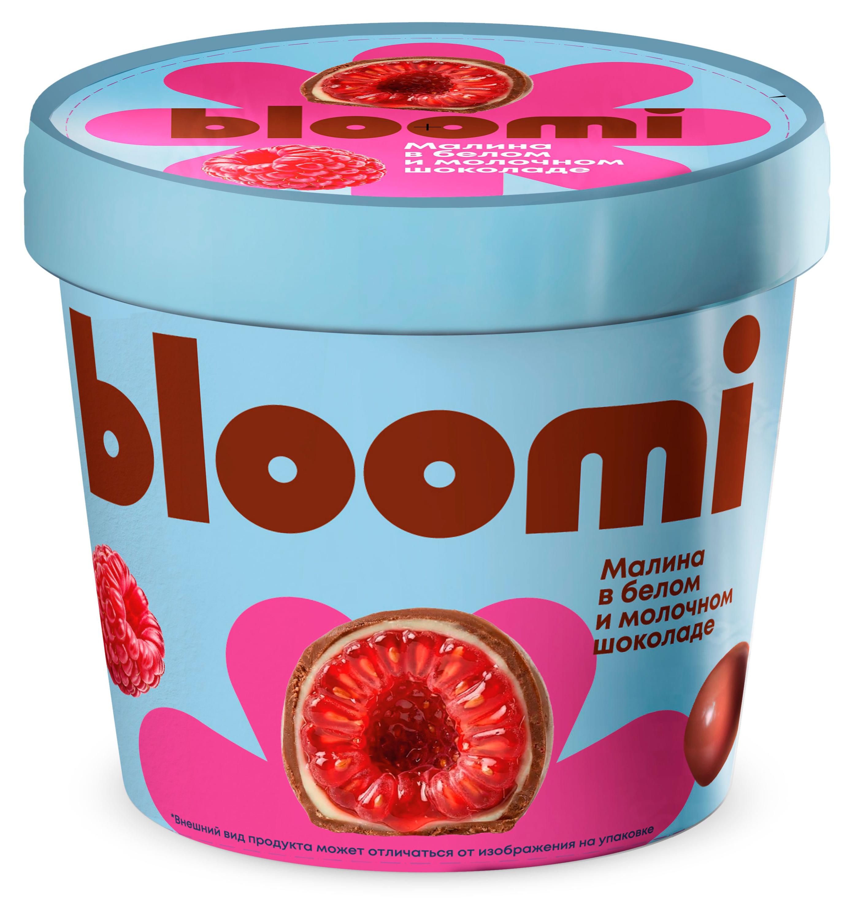 Изображение товара Конфеты-ягоды Малина в белом и молочном шоколаде Bloomi замороженная, 150 г