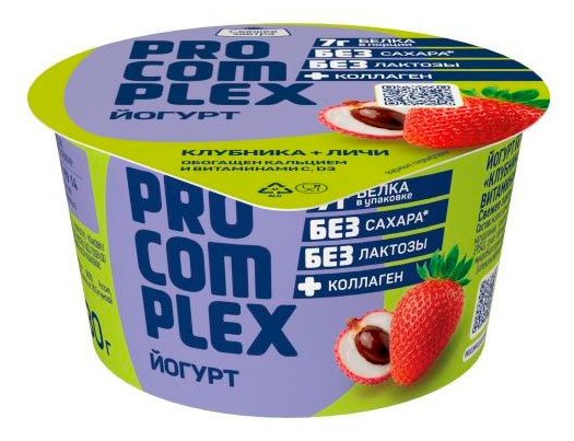 

Йогурт густой ложковый Pro Complex клубника личи без лактозы 2% БЗМЖ, 130 г