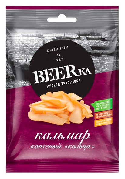 Изображение товара Кальмар копченый BEERka кольца - натуральная морская закуска к пиву