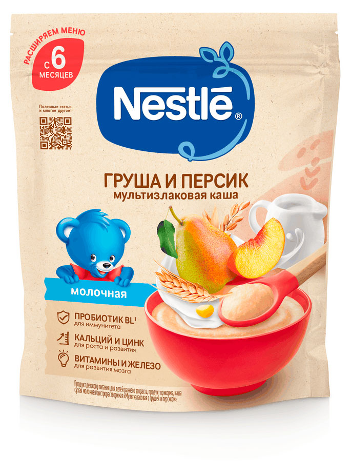 Изображение товара Детская молочная каша Nestlé с грушей и персиком, 200 г, с пробиотиком