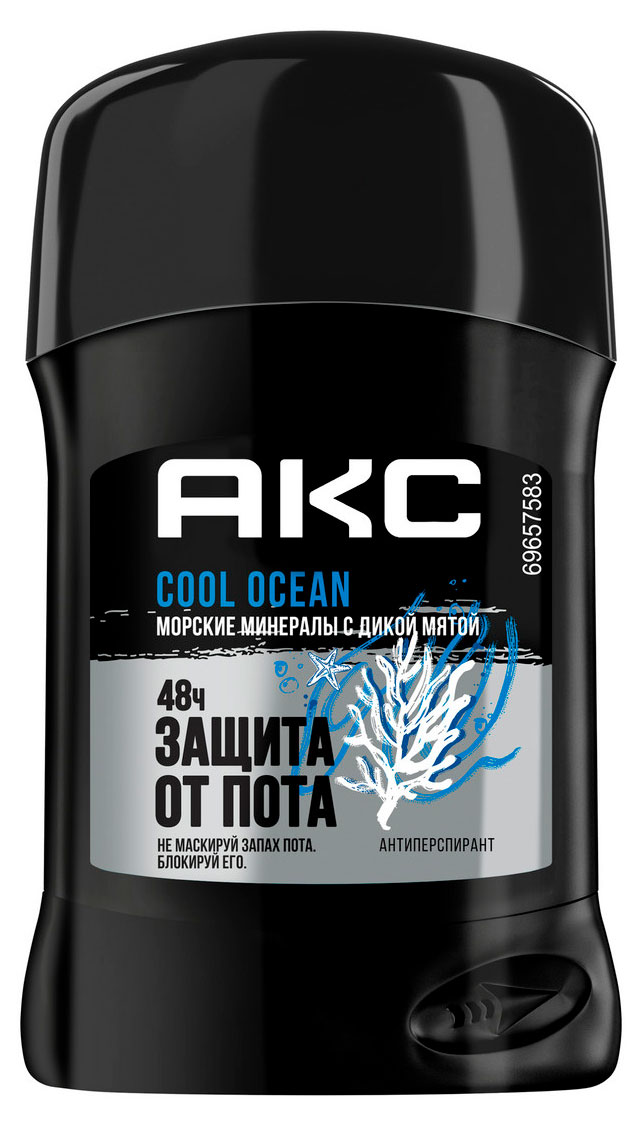 Антиперспирант мужской «Акс» Cool Ocean 48 ч защиты от запаха пота твердый стик, 50 мл