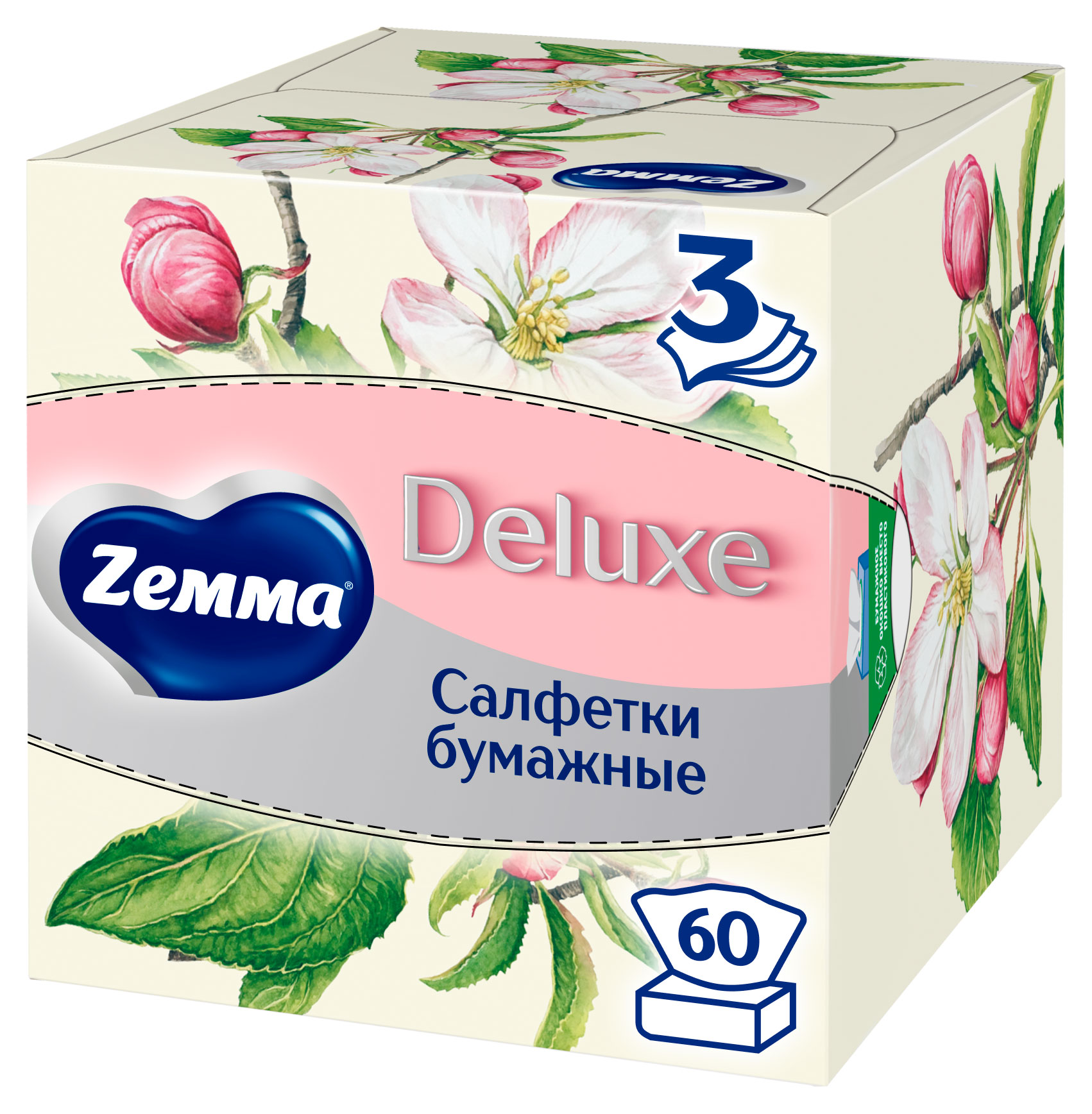 Салфетки бумажные в коробке Zemma Deluxe Аroma Collection, 3 слоя, 60 шт