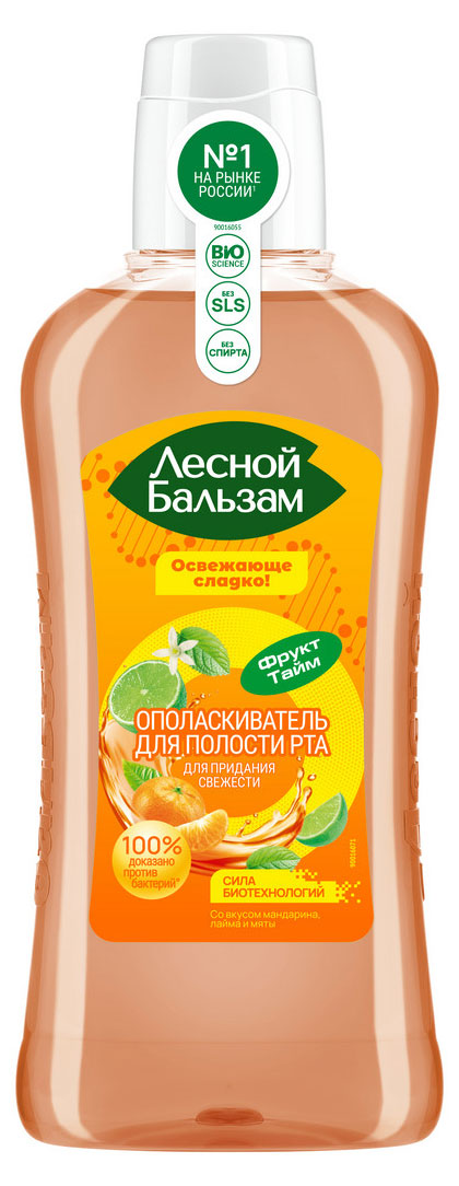 

Ополаскиватель для полости рта Лесной Бальзам для свежести дыхания и против бактерий со вкусом мандарина, лайма и мяты, 400 мл