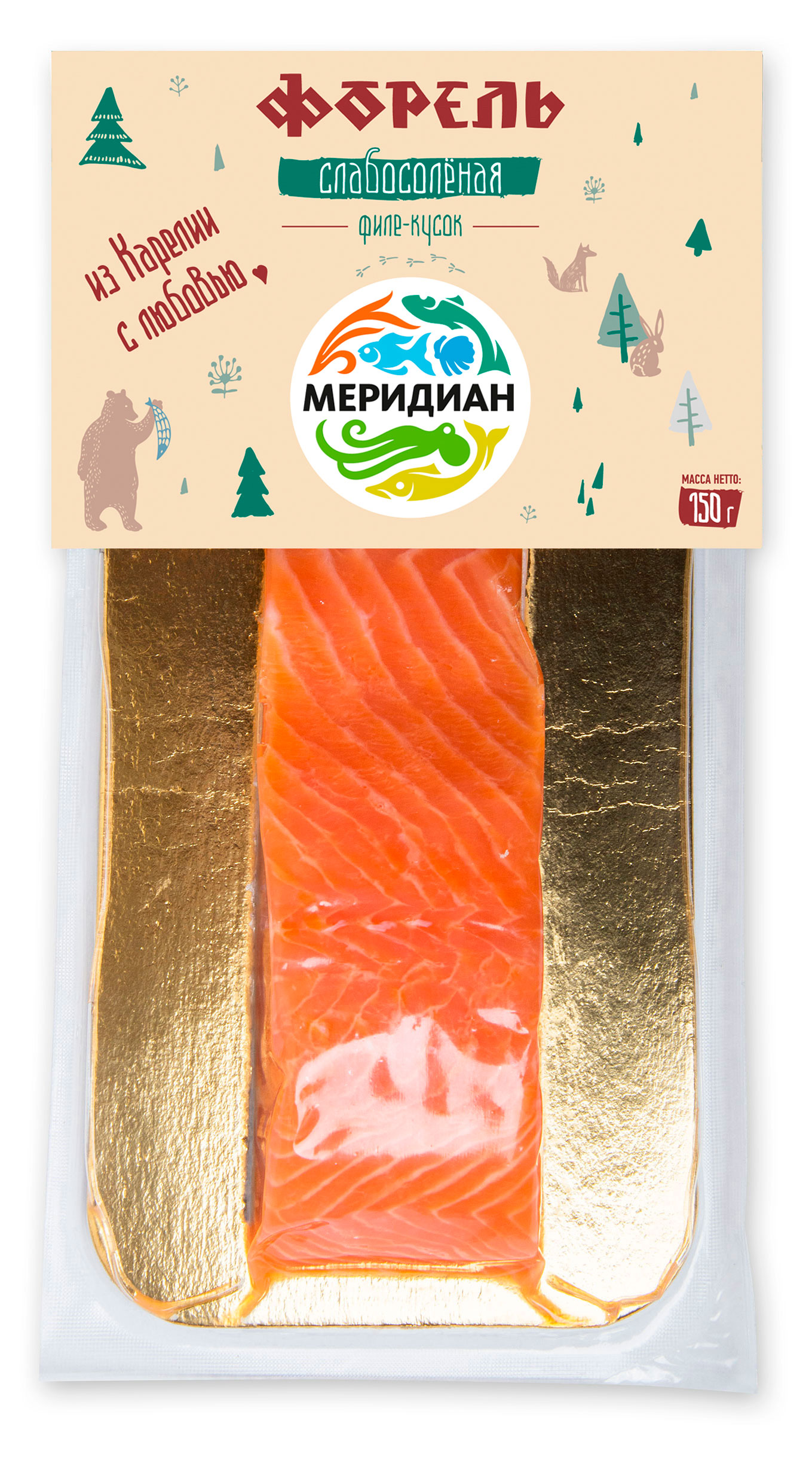 Меридиан | Форель «Меридиан» слабосоленая филе-кусок, 150 г