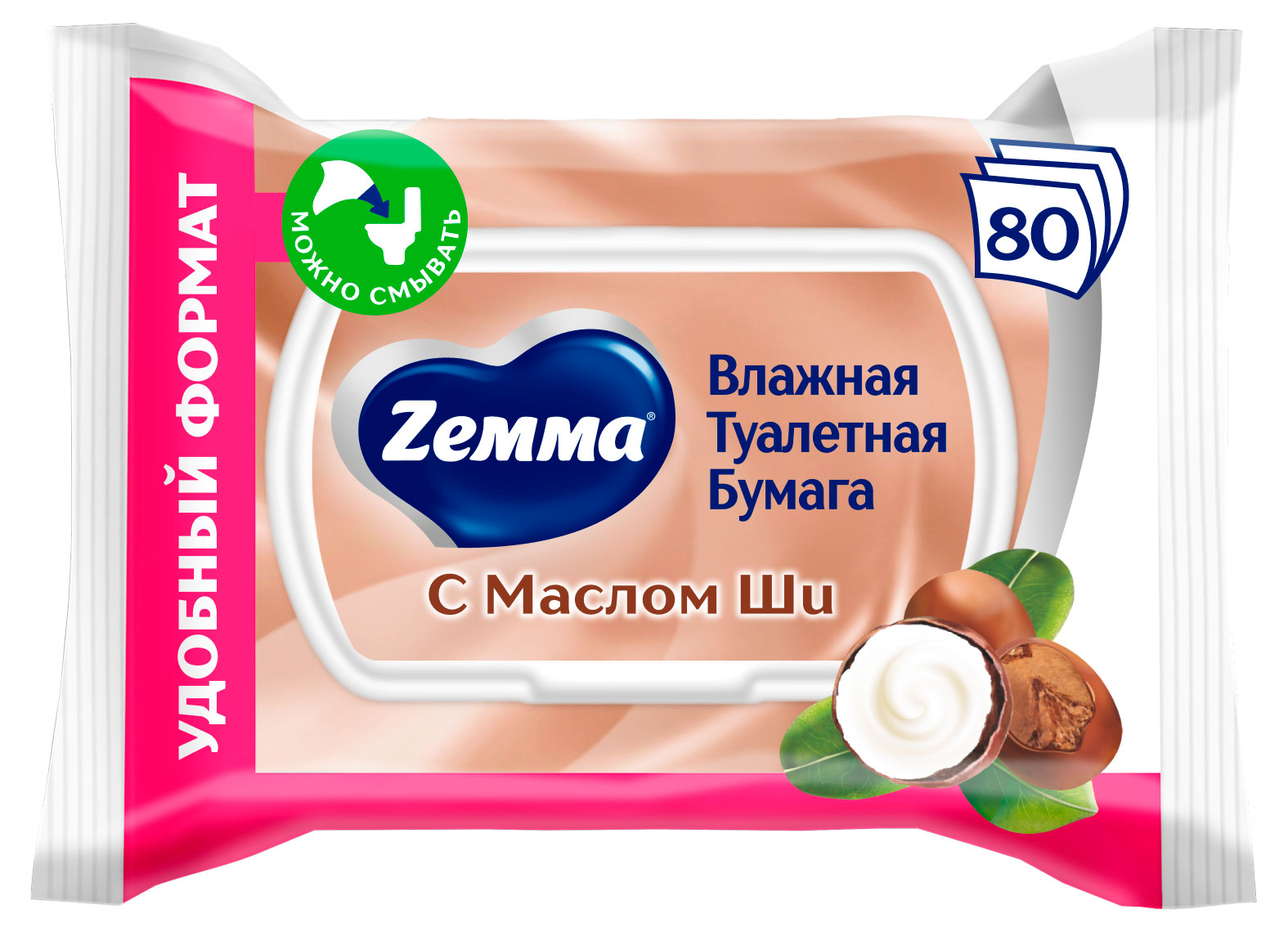 Изображение товара Влажная туалетная бумага Zemma с Маслом Ши, 80 листов