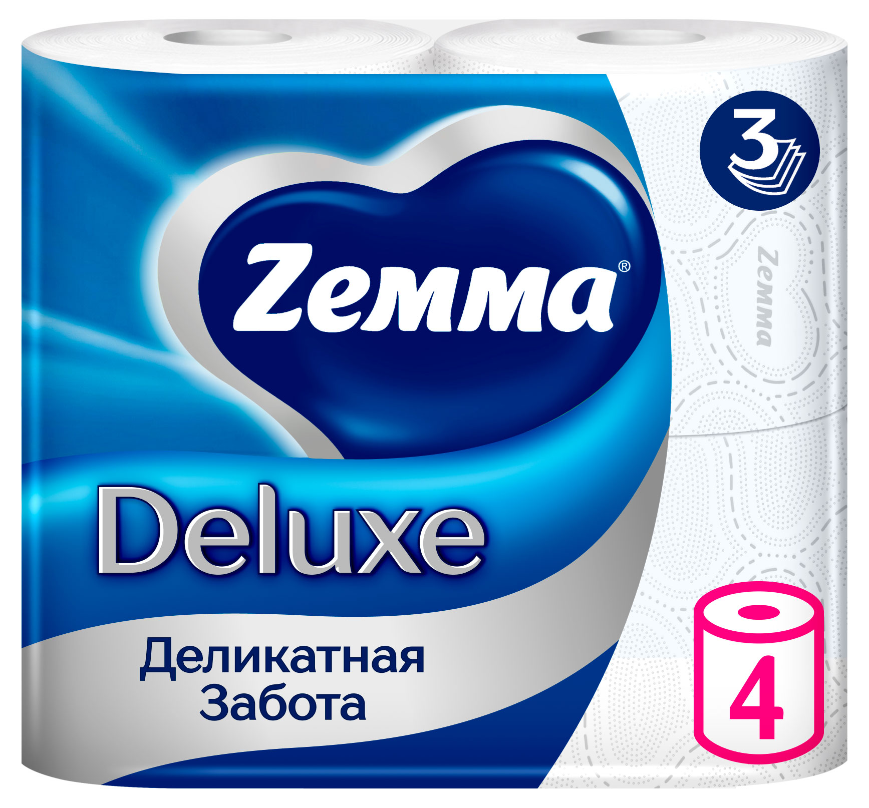Туалетная бумага Zemma Deluxe Деликатная Забота 3 слоя, 4 рулона