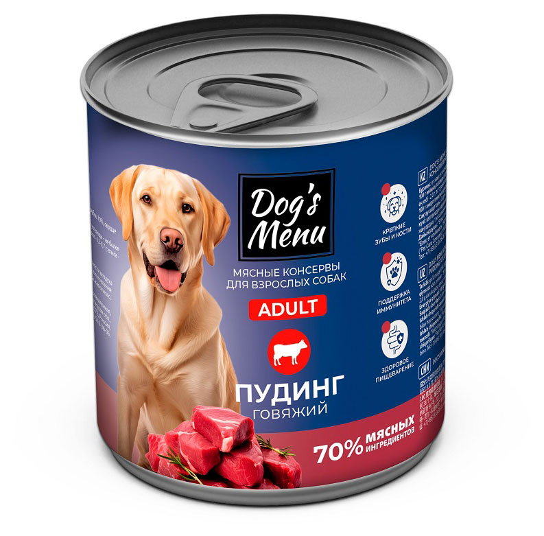 

Корм влажный для взрослых собак Dog`s Menu пудинг говяжий, 750 г