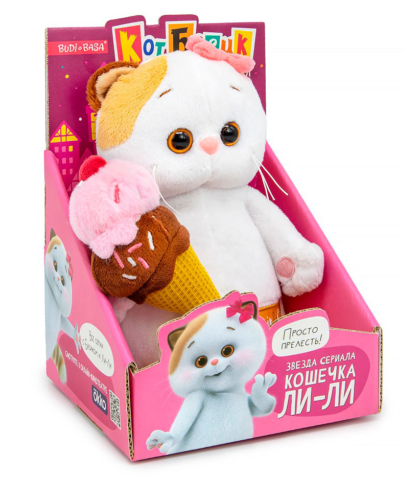 

Игрушка мягкая Basik&Co Кошечка Ли-ли с мороженым, 13,5х14,5х21 см