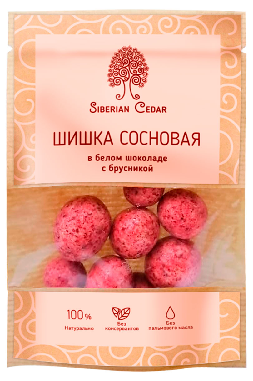 Изображение товара Драже Сибирский Кедр с сосновой шишкой и брусникой в белом шоколаде, 60 г