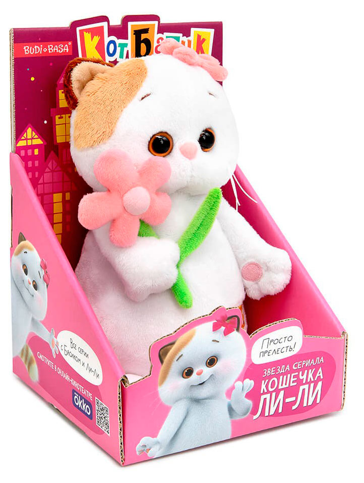 

Игрушка мягкая Basik&Co Кошечка Ли-ли с цветочком, 13,5х14,5х21 см