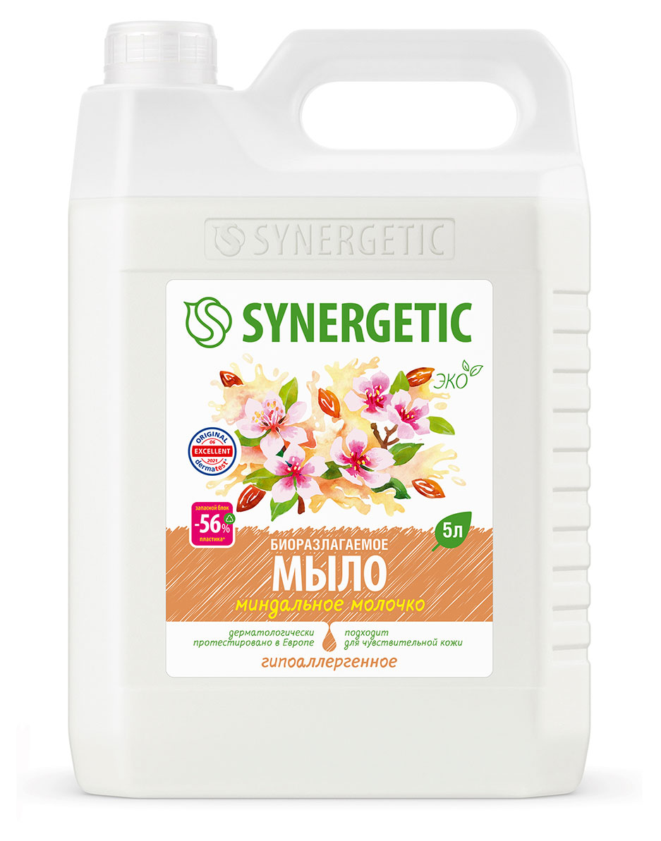 Изображение товара Мыло жидкое Synergetic Миндальное молочко гипоаллергенное с эффектом увлажнения биоразлагаемое, 5 л