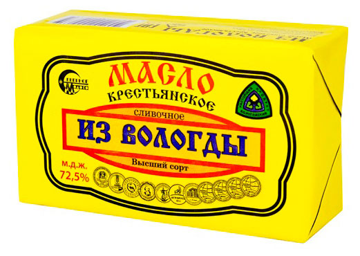 Изображение товара Масло сливочное Из Вологды Крестьянское 72,5% 180 г