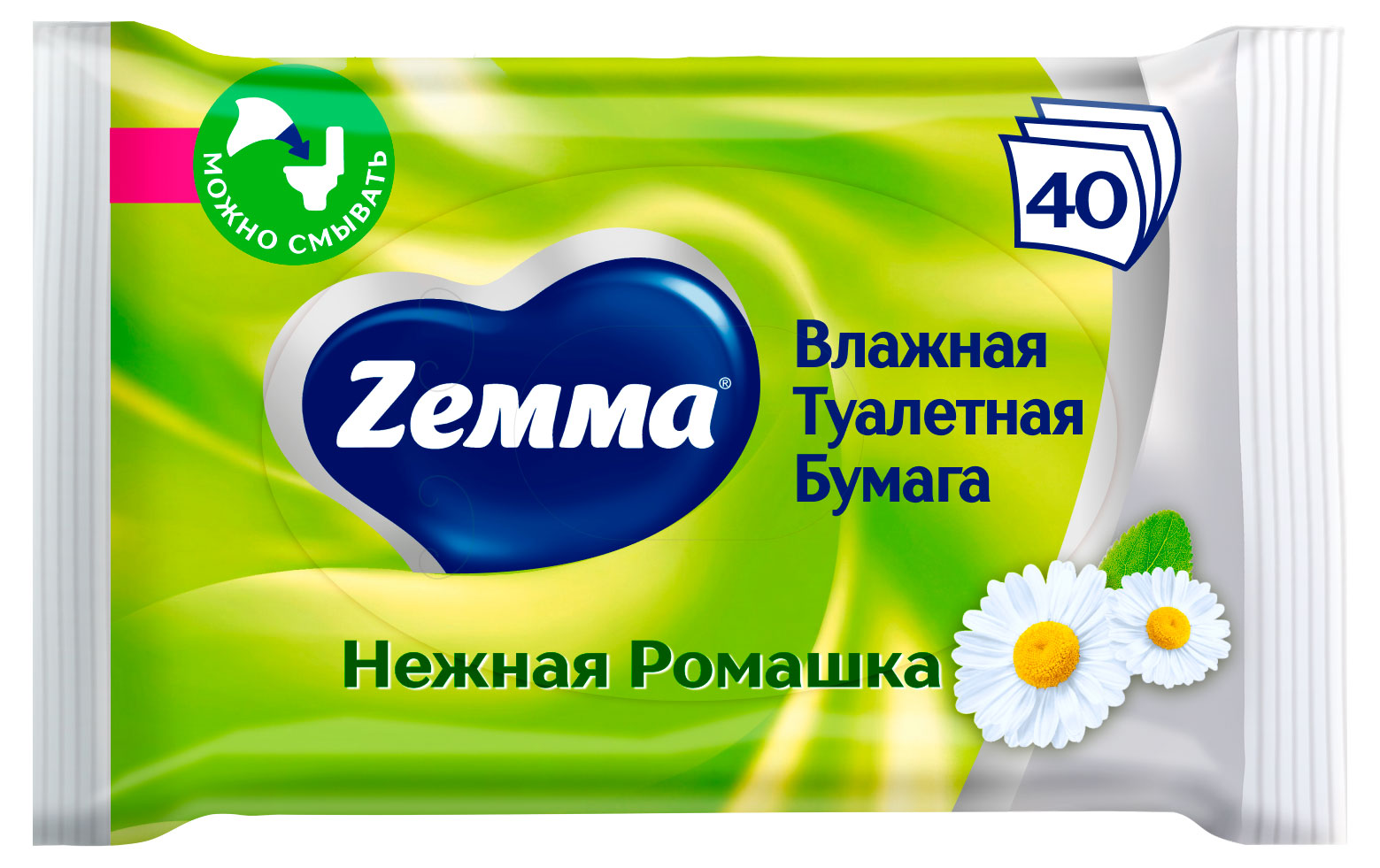 

Влажная туалетная бумага Zemma Нежная Ромашка, 40 листов