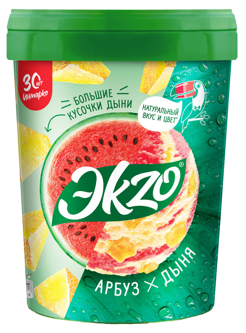 

Мороженое молочное Эkzo Арбуз-Дыня с кусочками дыни БЗМЖ, 520 г