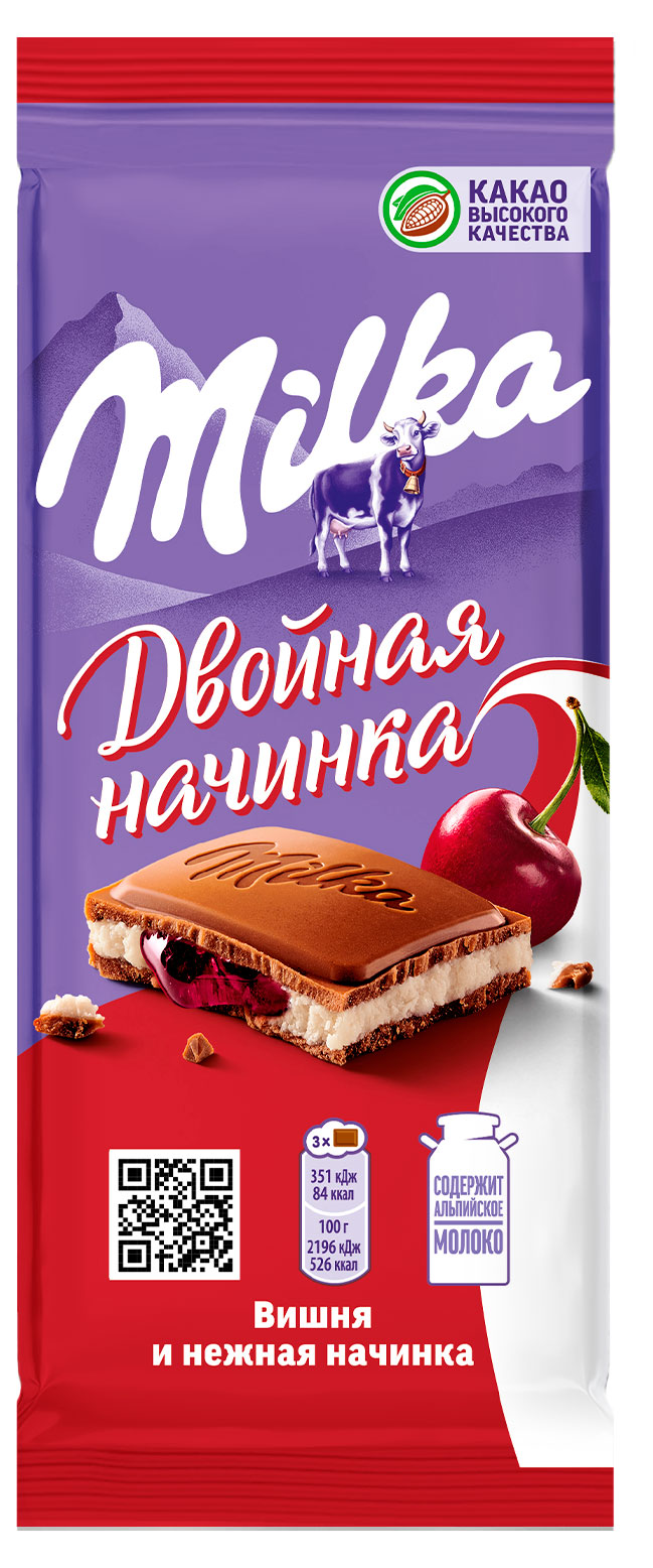 

Шоколад молочный Milka двойная начинка вишня, 80 г