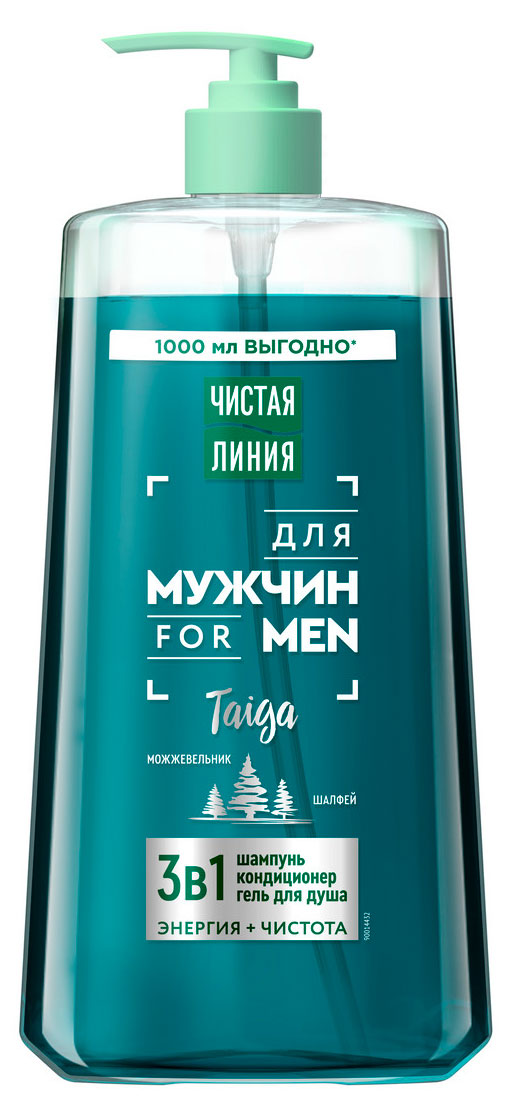 

Шампунь кондиционер и гель для душа Чистая Линия For Men Taiga 3 в 1 можжевельник и шалфей, 1 л