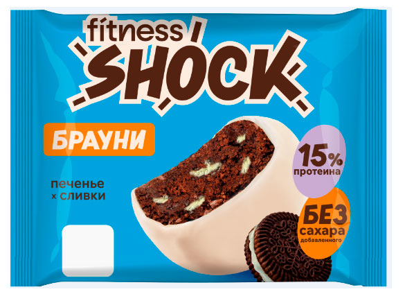 FitnesSHOCK | Пирожное протеиновое FitnesSHOCK Брауни с ароматом печенья и сливок без добавленного сахара, 50 г