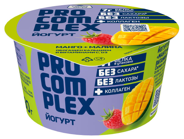 Свежее Завтра | Йогурт густой ложковый «Свежее Завтра» Procomplex без сахара без лактозы манго малина 2%, 130 г