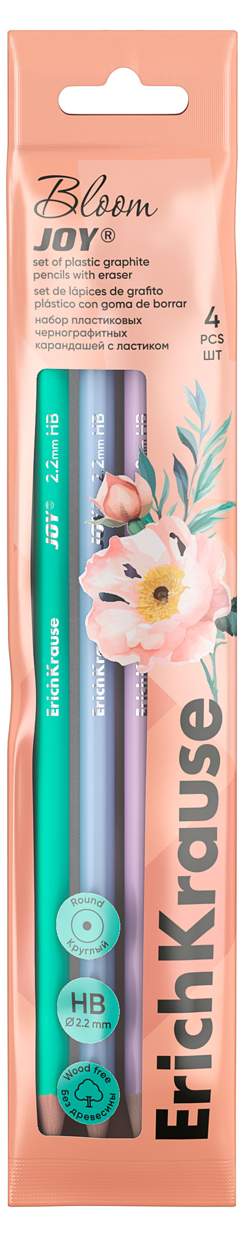 Изображение товара Набор чернографитных карандашей ErichKrause Joy Pastel Bloom, 4 шт