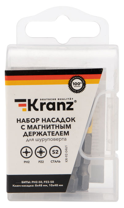 Kranz | Набор насадок с магнитным держателем для шуруповерта, 4 предмета