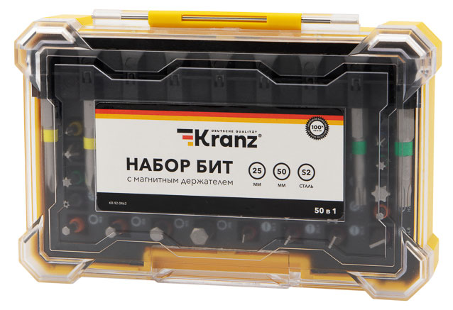 Набор бит с магнитным держателем Kranz 25-50 мм, 49 шт