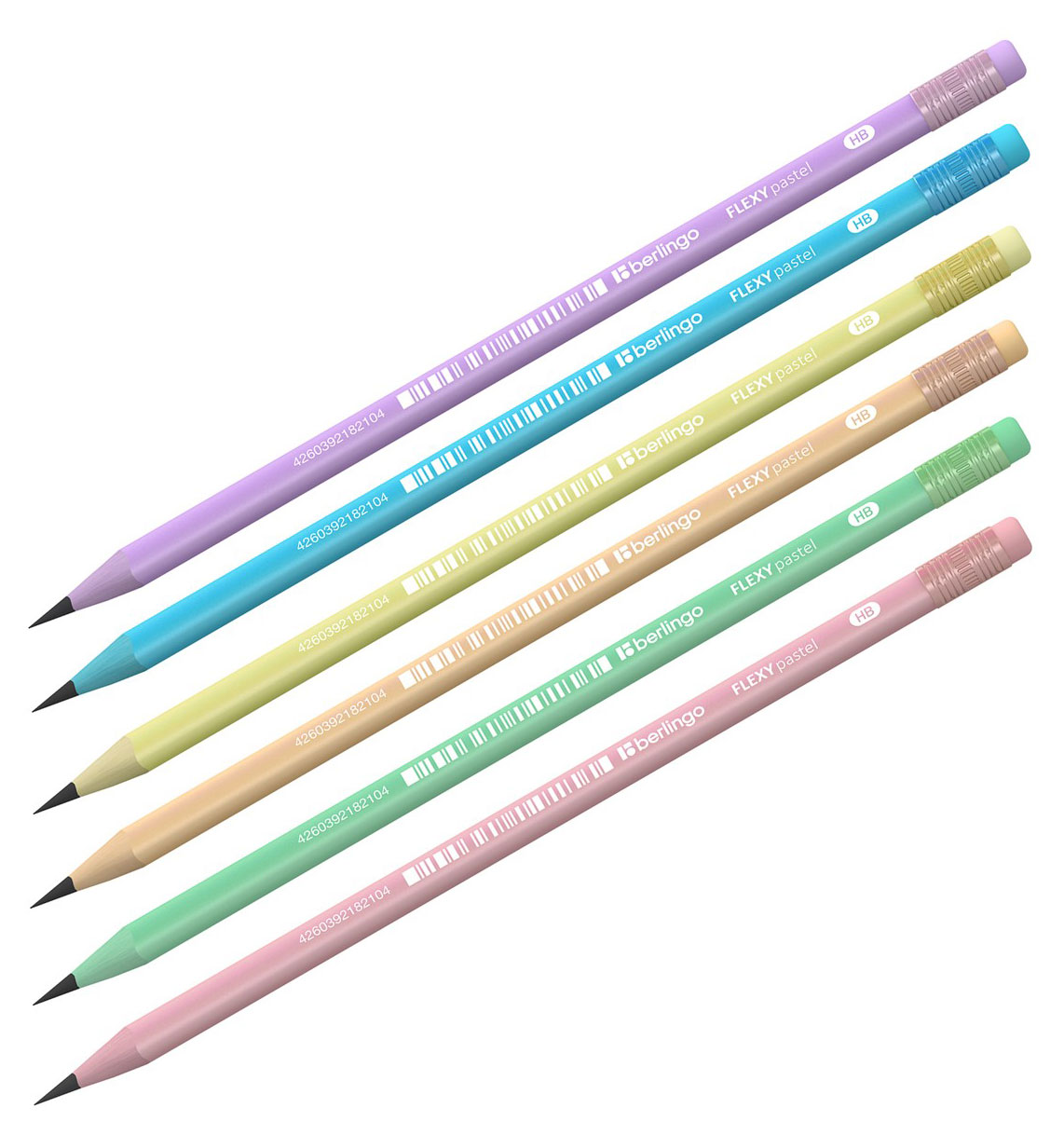 Карандаш чернографитный Berlingo Flexy Pastel HB с ластиком, 1 шт в ассортименте