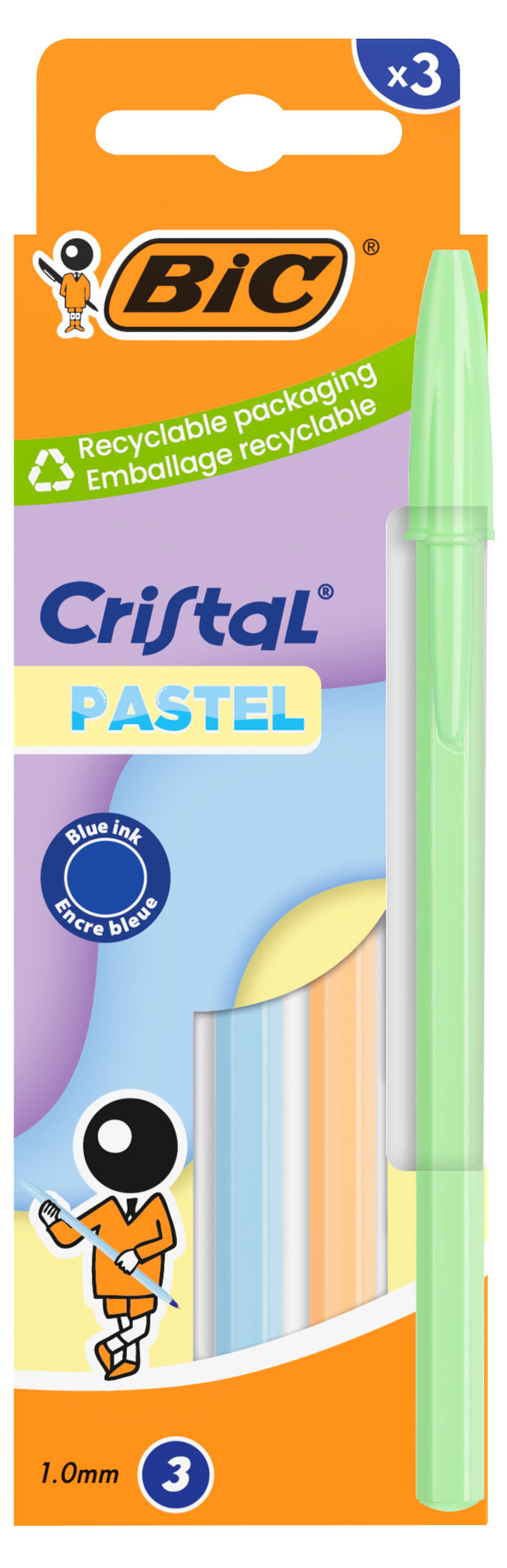 Изображение товара Ручка шариковая BIC Cristal Пастель синяя, 3 шт