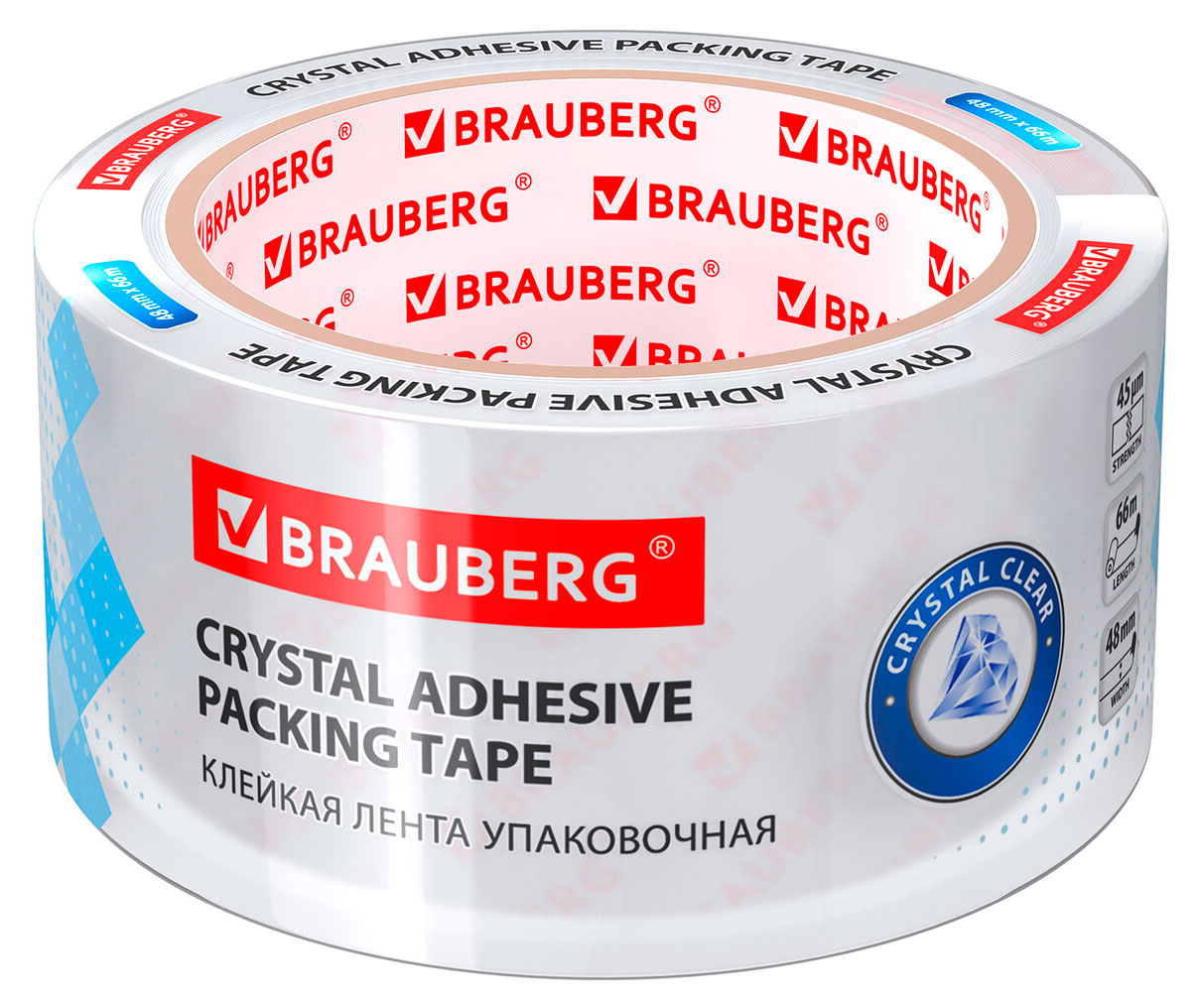Изображение товара Клейкая упаковочная лента Brauberg 48 мм прозрачная 66 м для надежной упаковки